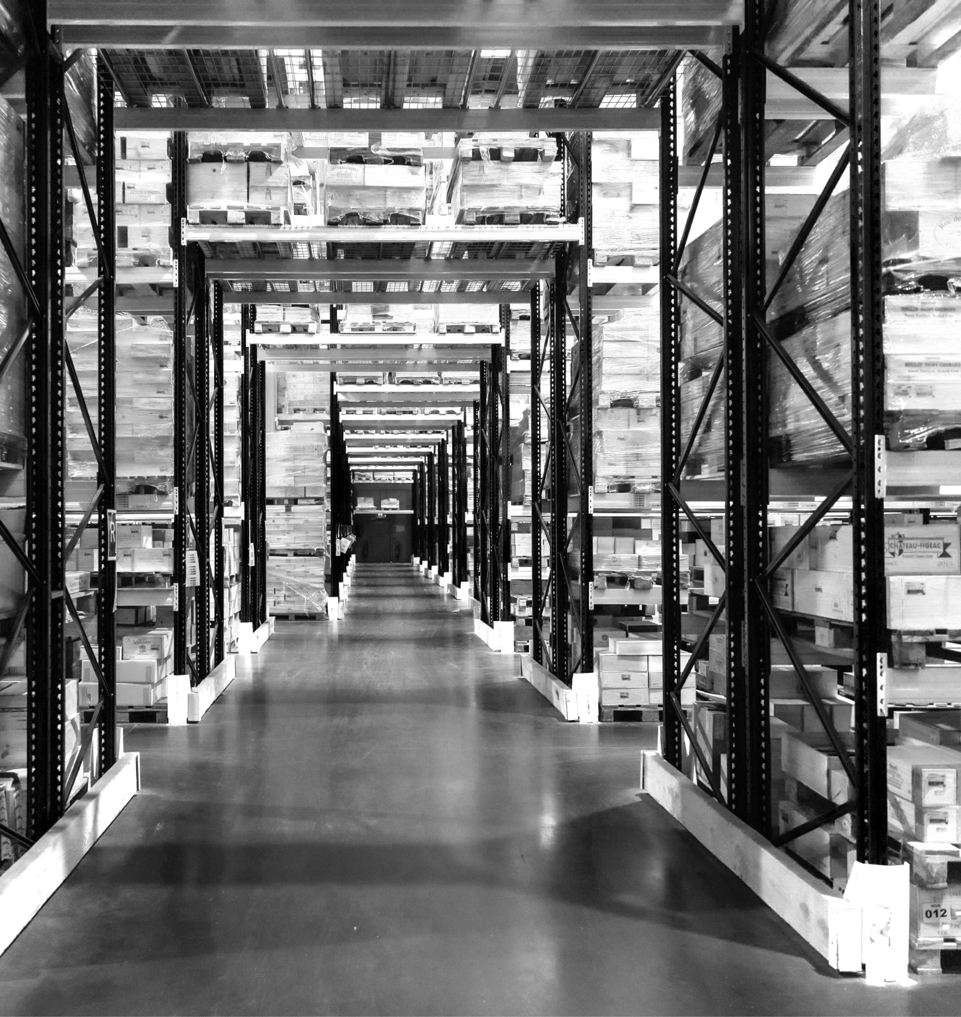 aisles of warehouse